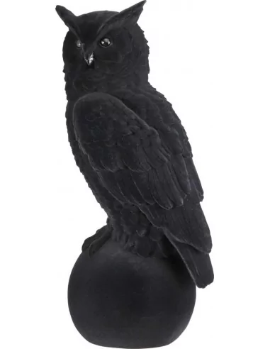 Statue Chouette Sur Pierre Velours Noir 21cmx18cmx46cm