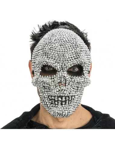 Masque Tete de Mort Strass Argente 16cmx6.5cmx24.5cm