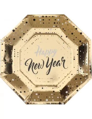 10 Assiettes 23cm -Happy New Year- doré