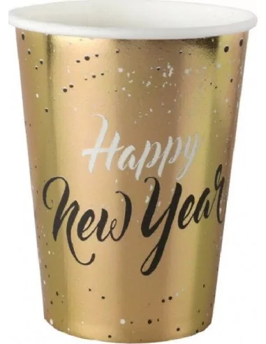 10 Becher -Happy New Year- goldfarben