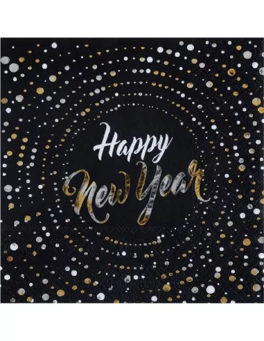 10 Serviettes noir -Happy New Year- 33cm