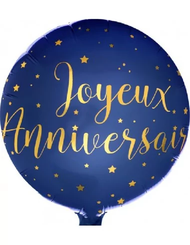 Ballon alu -Joyeux Anniversaire- bleu/or 38cm