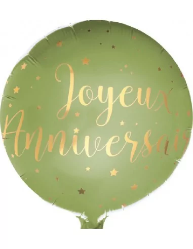 Ballon alu 38cm -Joyeux Anniversaire- vert/or