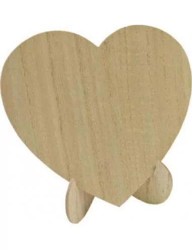 Coeur Naturel en Bois Sur Chevalet 19cm