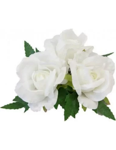 Centre de Table 3 Roses et Feuillage 21cm blanc