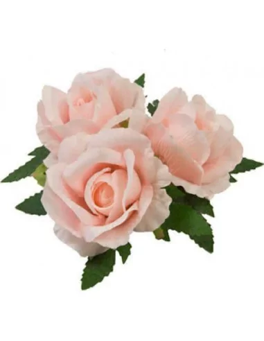 Centre de Table 3 Roses et Feuillage 21cm rose