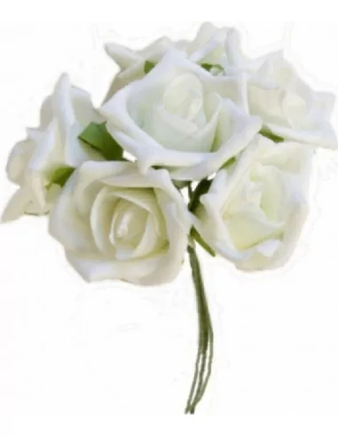 Bouquet de Cortege de 6 Roses en Mousse 21cm blanc