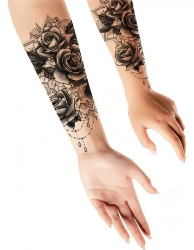 Faux-Tatouage noir Roses 30cm