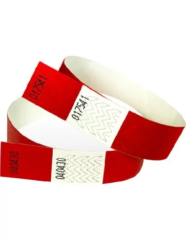 100 Bracelets d'entrée Tyvek 19mm rouge avec ticket