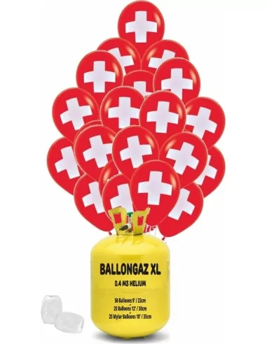 Kit 25 Ballons Suisse avec Bonbonne d'Hélium