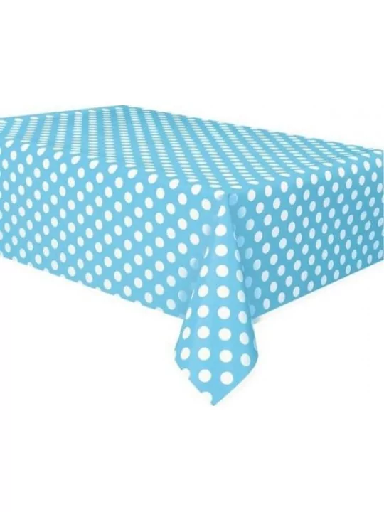 Nappe plastique bleu Ciel à Pois blanc 137x274cm Art de la table