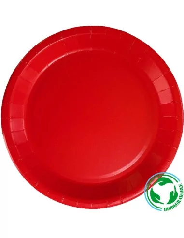 10 Assiettes carton biodégradable rouge 20cm