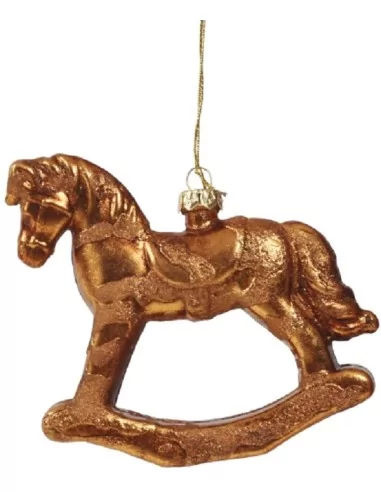 Suspension Cheval de Bascule de Noël or 15cm