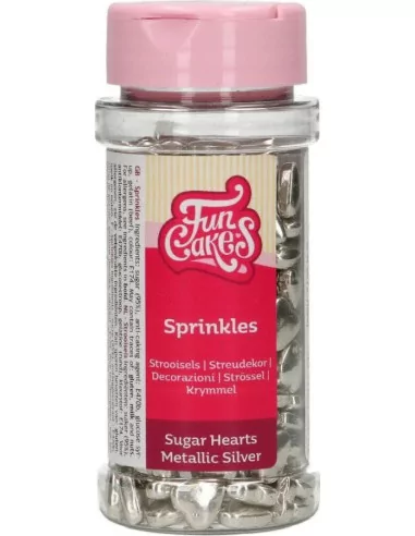 FunCakes Coeurs en Sucre Metallic Argent 80g