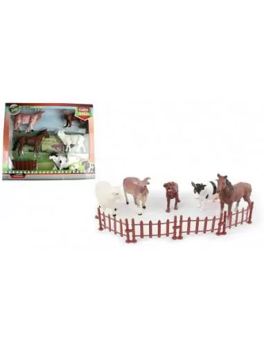 6 Animaux ferme avec barrière 9-12cm