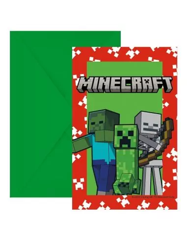 6 Cartes d'Invitations a/enveloppe Minecraft