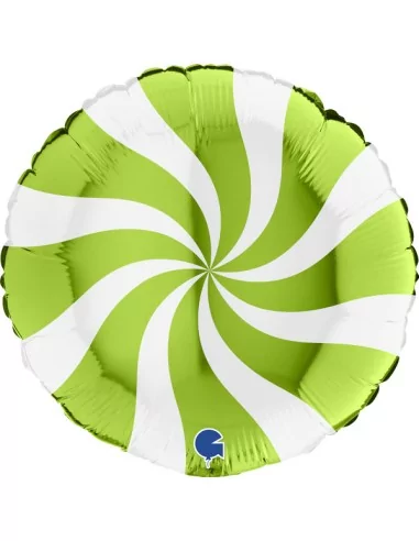 Ballon alu 38cm spirale citron vert et blanc