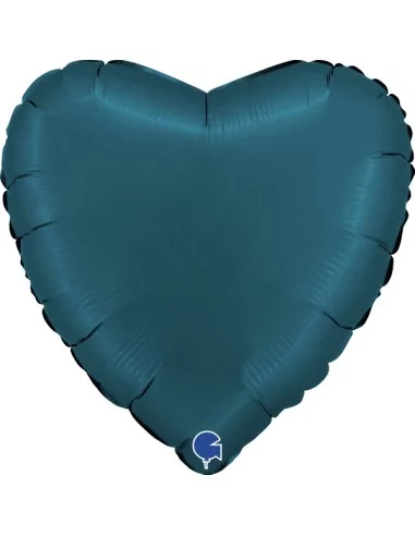 Ballon alu coeur bleu pétrol satin 38cm