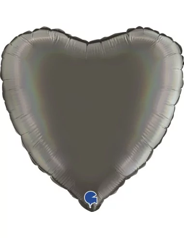 Ballon alu coeur gris arc-en-ciel holo platine 38cm