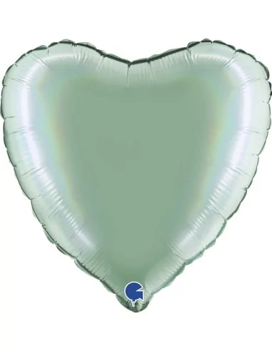 Ballon alu coeur Tiffany arc-en-ciel holo platine 38cm