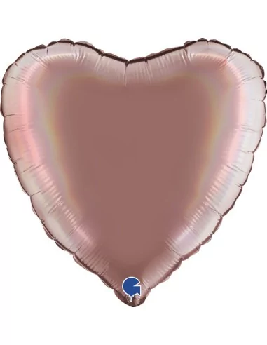 Ballon alu coeur rosé arc-en-ciel holo platine 38cm