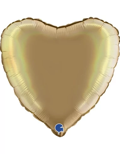 Ballon alu coeur champagne arc-en-ciel holo platine 38cm