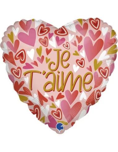 Ballon alu 38cm -Je t'aime- Coeurs