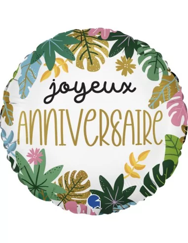 Ballon alu 38cm -Joyeux Anniversaire- Tropical