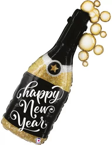 Ballon alu Figurine Bouteille Champagne -Happy New Year- 92c