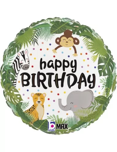 Ballon alu 38cm -Happy Birthday- Jungle