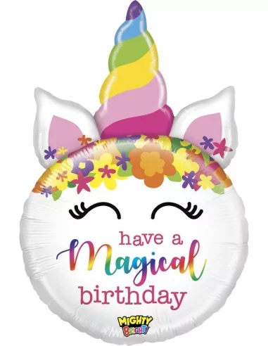 Ballon alu Figurine Mighty Birthday Unicorn 68cm