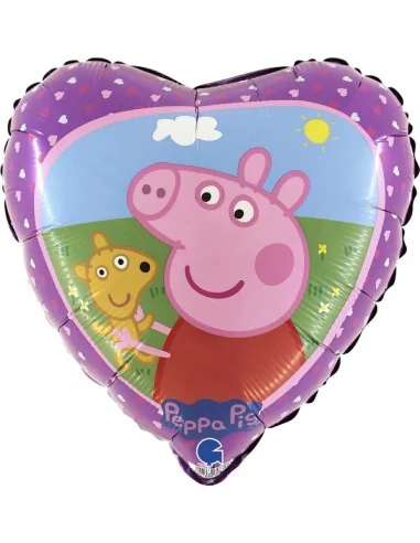 Ballon alu coeur Peppa Pig et Teddy 38cm