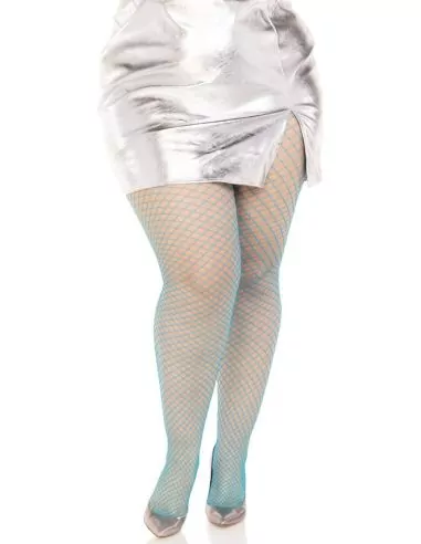 Collants résille bleu néon grande taille