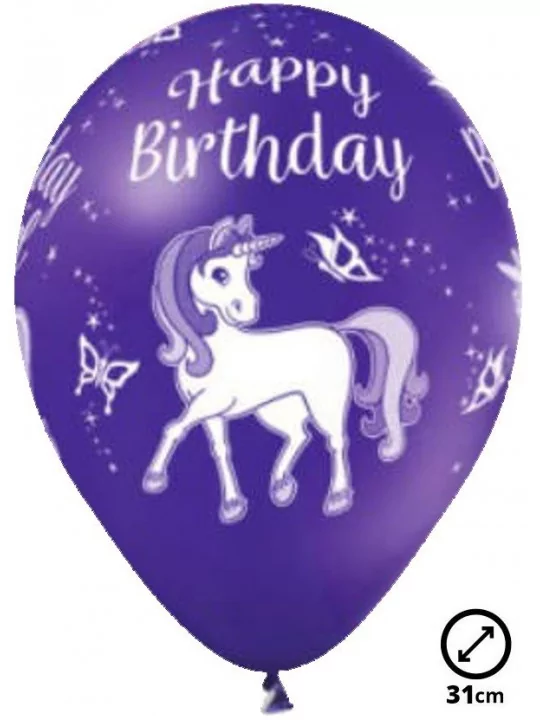 6 Ballons Ø 30cm Birthday Unicorn Ballons Motifs & Message