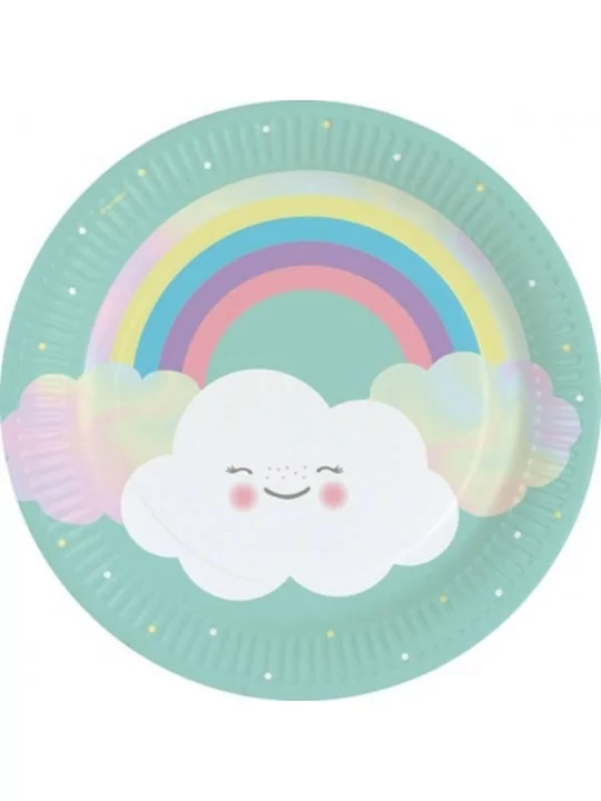 8 Pappteller Rainbow & Cloud 23cm Gedeckter Tisch