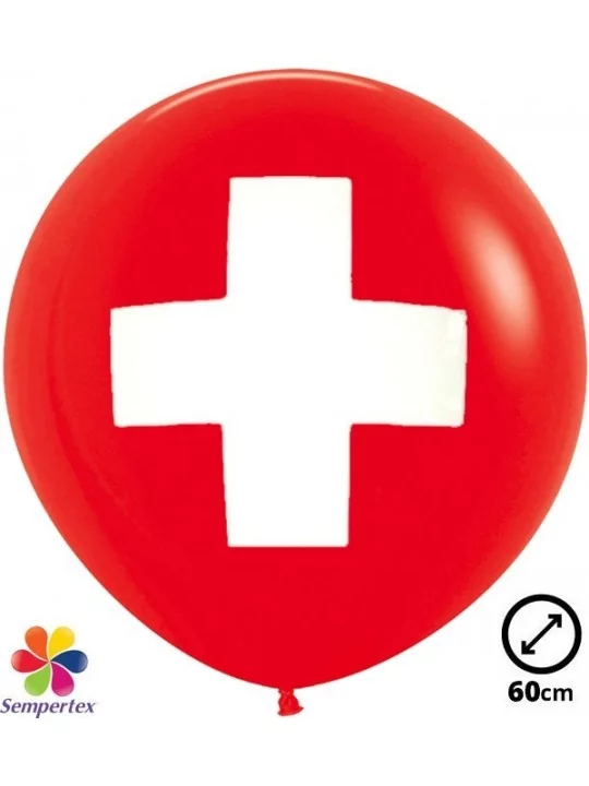 10 Ballons Sempertex Ø 60cm Rot mit Schweizer Kreuz Motivballons